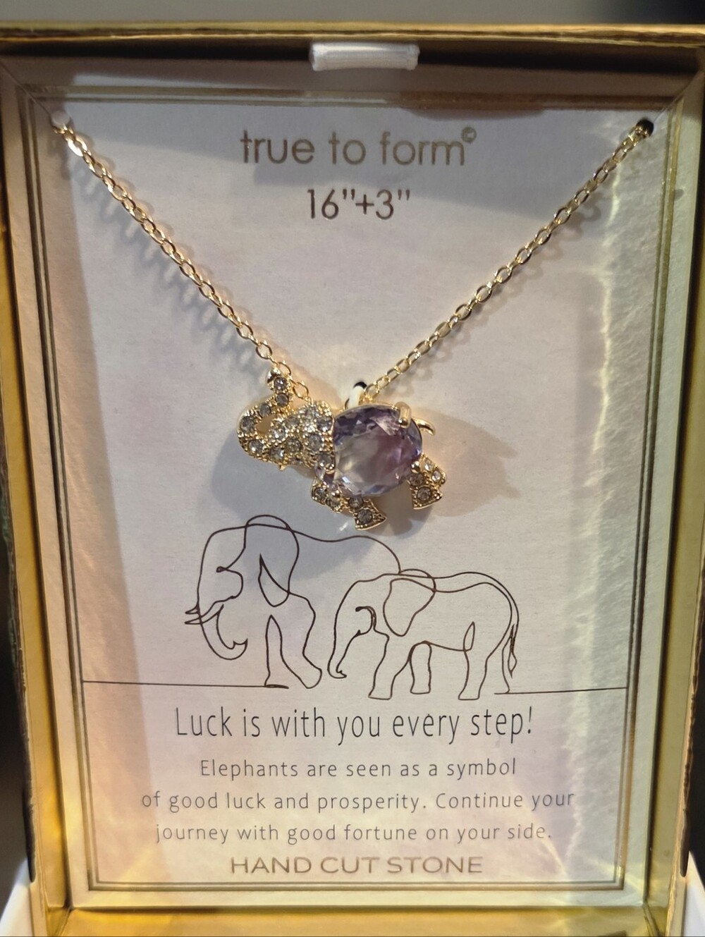 True To Form Hand Cut Stone Elephant Necklace, NIB - Picture 2 of 2